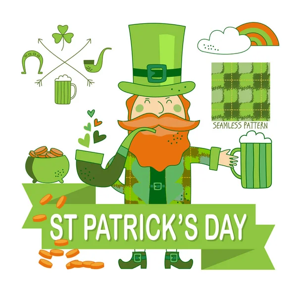 Groen oranje set sjabloon St. Patrick Day — Stockvector