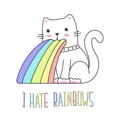 Gökkuşağı kusmak kawaii tarzı sevimli kedi