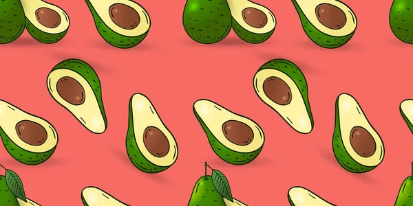 Nahtloses Muster von Avocado mit Blättern — Stockvektor
