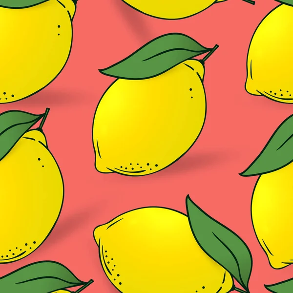 Nahtloses Muster von Zitronen mit Blättern — Stockvektor