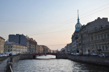 St Petersburg Moika nehir dolgu akşam görünümü