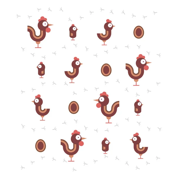 Rodzina kurczaka-kogut, kurczak, kurczak i jajko z śladami — Wektor stockowy