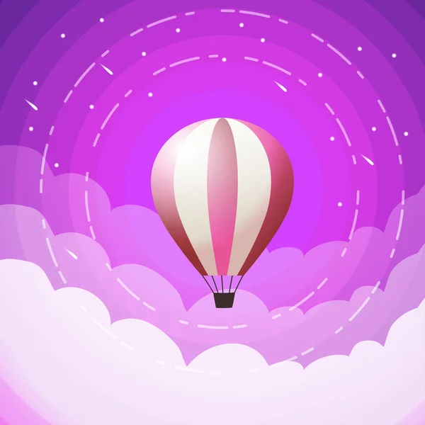 Röd varmluftsballonger flyger i den lila himlen — Stock vektor