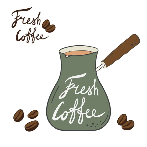 Ręcznie rysowane kreskówki Turk z kawą, ziaren kawy — Wektor stockowy