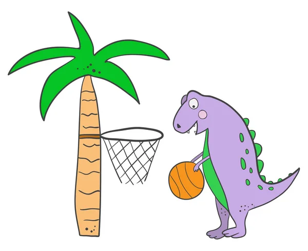 Dinossauro jogar basketballl. dinossauro bonito fazendo esportes —  Vetores de Stock