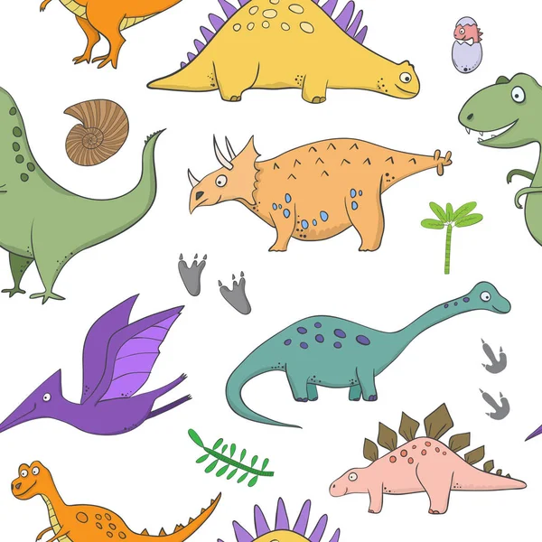 Padrão sem costura com dinossauros - ilustrações de dinossauros em — Vetor de Stock