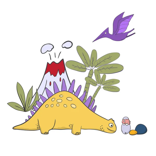 Dinosaures - illustrations de dinosaures en style dessin animé — Image vectorielle