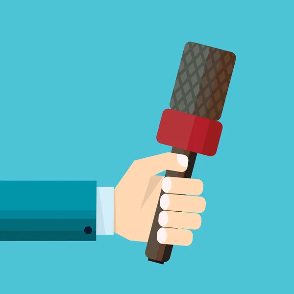 Illustration vectorielle d'un homme d'affaires tenant un microphone rouge — Image vectorielle