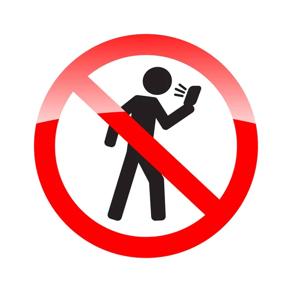 No texting while walking red round sign with white background — Stock Vector