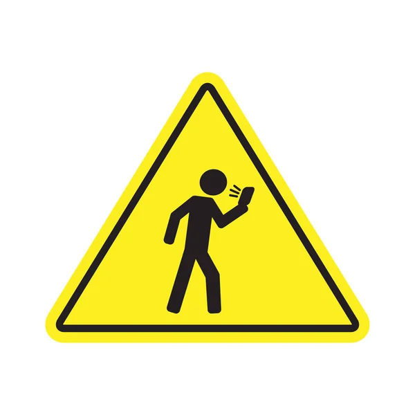 No texting while walking yellow triangular sign — Stock Vector