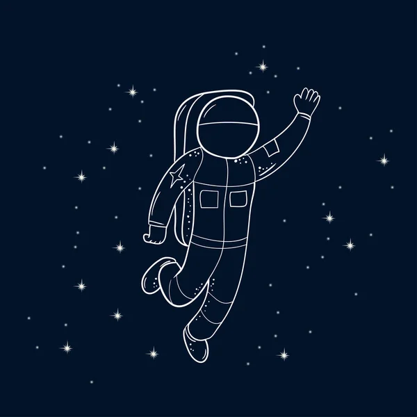 Astronaut i rymddräkt med upphöjd hand i Salute — Stock vektor