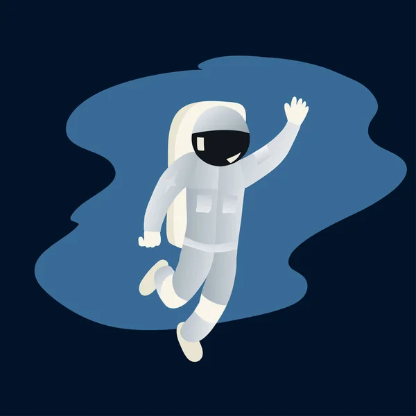 Astronauta em traje espacial com mão levantada em saudação — Vetor de Stock