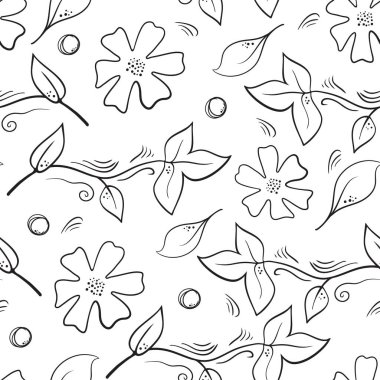 Çiçekler, çilek ve yaprakları ile Dikişsiz botanik desen 