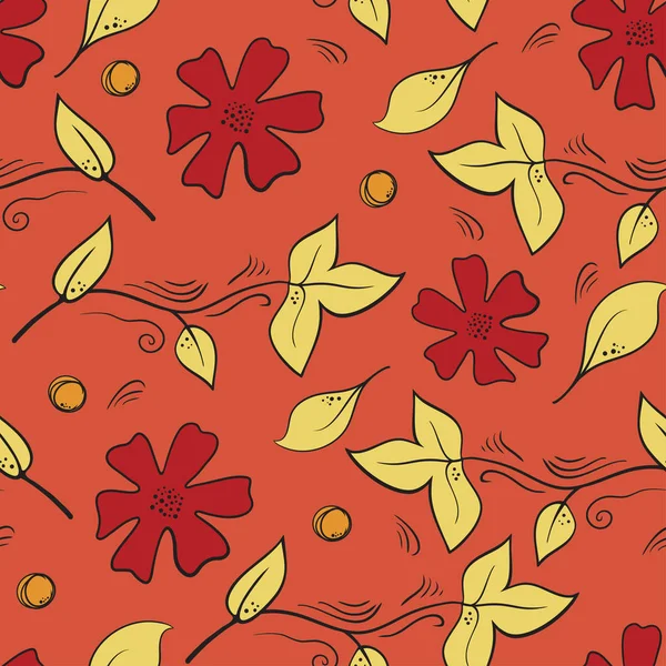 Χωρίς ραφές βοτανικό μοτίβο με λουλούδια, μούρα και φύλλα σε r — Διανυσματικό Αρχείο