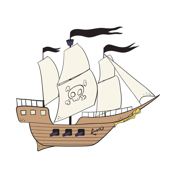 Cartoon piraat Buccaneer dwars Corsair zee hond schip icon Ga — Stockvector