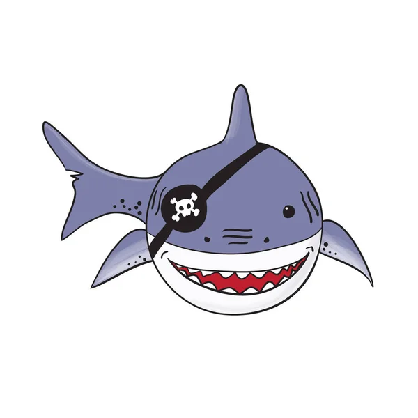 Divertido caricatura de tiburón pirata — Vector de stock