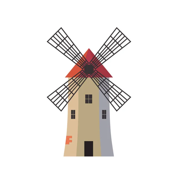 Oude traditionele landelijke windmilll Farm Power Ecology — Stockvector