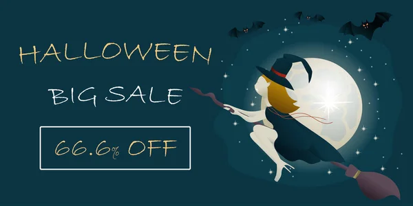 Modèle de bannière Halloween Big Sale avec vampire sorcière — Image vectorielle
