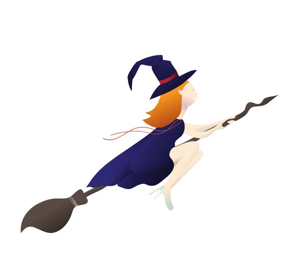 Cute witch vampire flying on a broomstick — Stock Vector