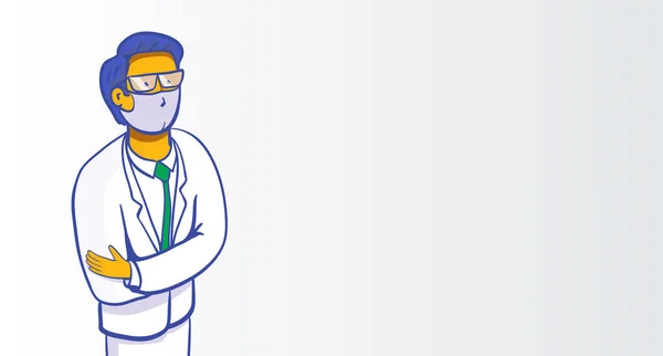 博士漫画人物 医疗保险模板 现代数字图解 医生肖像 年轻医学博士 戴面具 身穿白衣 打着领带 双手交叉站立的男人 — 图库矢量图片