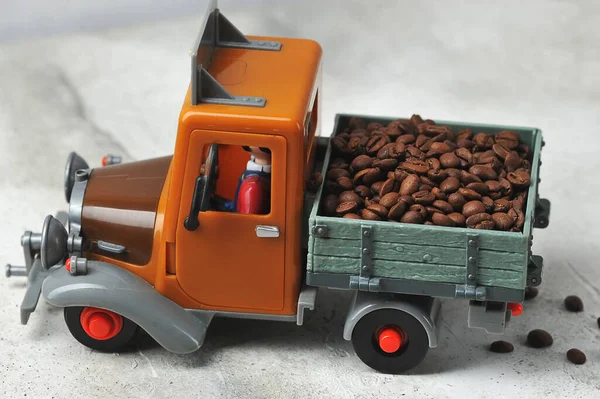 coffee beans in a toy dump truck