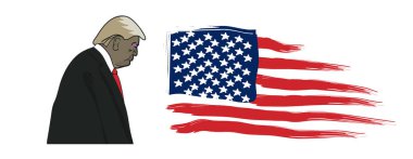 08 Haziran 2020: Cumhuriyetçi başkan adayı Donald Trump - Amerikan bayrağının arka planında Başkan 'ın profilinin çizimi