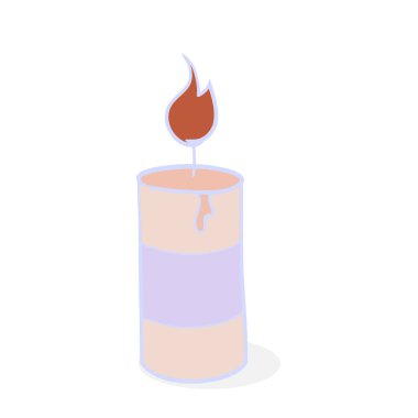 Çizgi film tarzında Aromatik yanan mum. Beyaz arka planda aromaterapi mumu. Parfüm ve Spa tedavisi için öge
