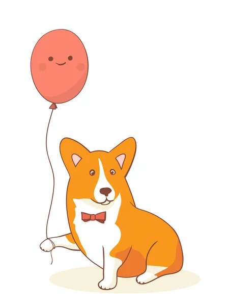 Cute Cartoon Character Welsh Corgi Balloon His Paw Adorable Domestic — Stock Vector