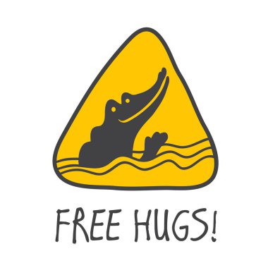 Komik timsahlı yol tabelası - yazısız sarılma - karikatür çizimi