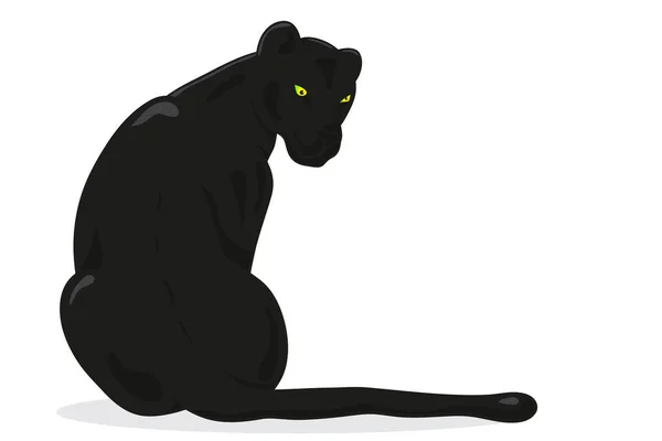 Black Panther Sits Its Back Vector Illustration Cartoon Style — Stock Vector