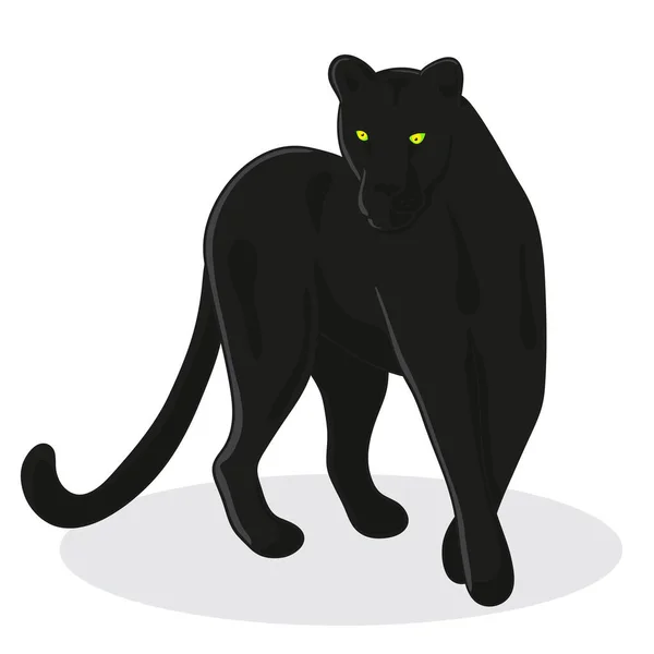 Schwarzer Panther Bleibt Auf Der Vorderseite Vektorillustration Cartoon Stil — Stockvektor