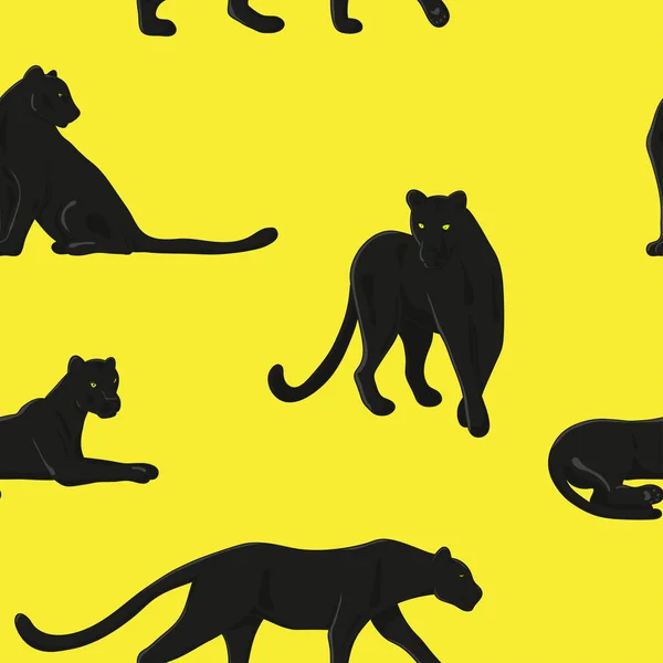 Animal Wallpaper Black Panthers Yellow Background Seamless Background Printing Fabric — Stock Vector