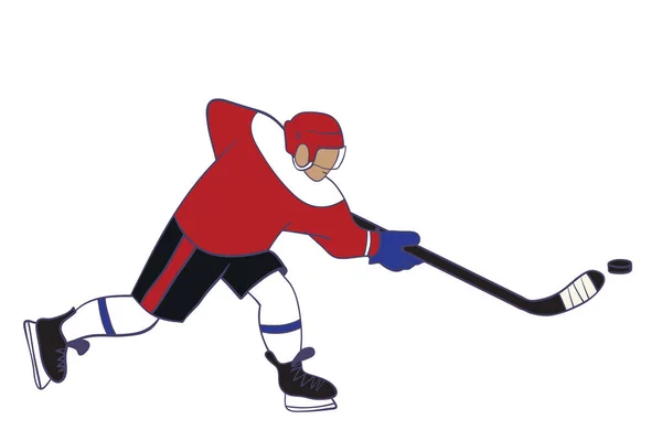 Ijshockey Speler Actie Schaatsen Schoppen Van Een Puck Met Een — Stockvector