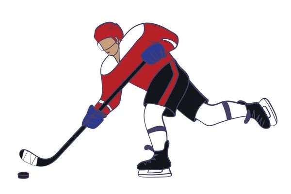 Joueur Hockey Sur Glace Action Patiner Frapper Une Rondelle Avec — Image vectorielle