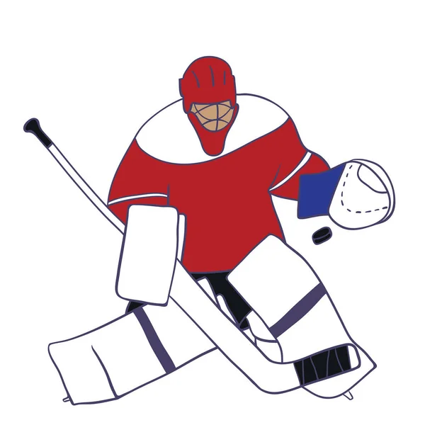 Portero Hockey Sobre Hielo Ilustración Vectorial Aislada Sobre Fondo Blanco — Vector de stock