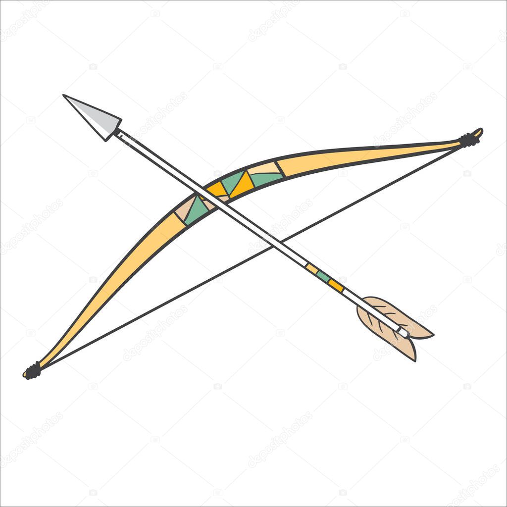 Bow and arrow illustration - icon or logo of a bow and an arrow in cartoon style on white background