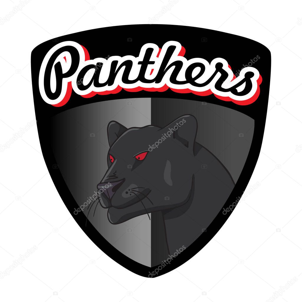 sport club emblem - Panthers - black Panther on gray background of a  shield  - logo for football, hockey, basketball, baseball club