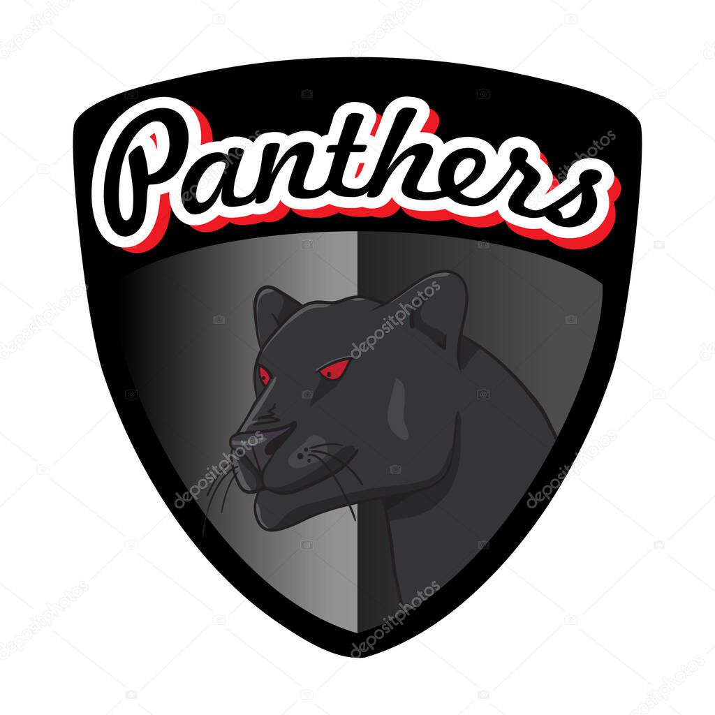 Sport club emblem - Panthers - black Panther on gray background of a  shield  - logo for football, hockey, basketball, baseball club