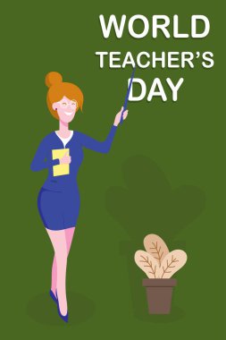 Çizgi film düz stil el çizimi öğretmeni tahtaya yazı yazıyor - dünya öğretmenler günü