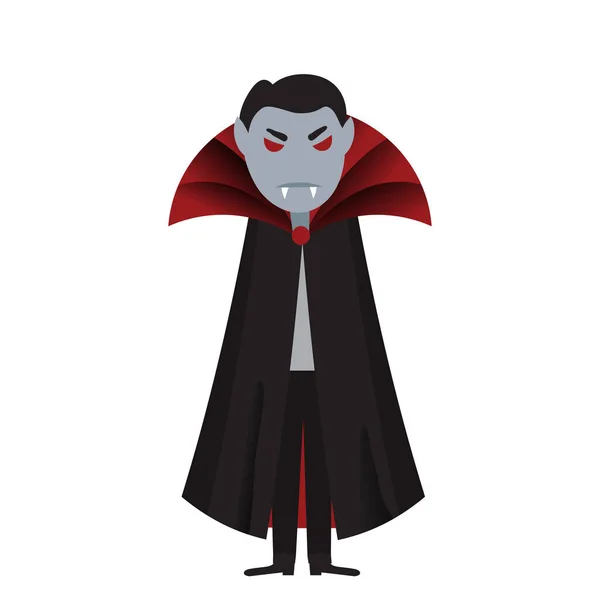 赤い目の漫画のイラストと黒のマントの吸血鬼ドラキュラを怖がらせる ハロウィーンのコンセプト — ストックベクタ