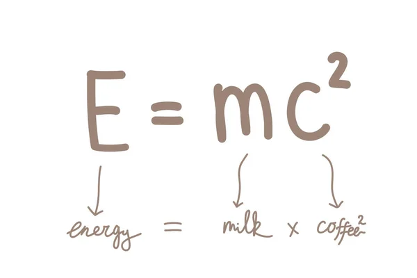 Comic Hand Drawn Illustration Explanation Formula Einstein Energy Milk Multiply — Stock Vector