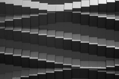 Modern duvar arkaplanının geometrik basamaklardaki güneş ışığı ve gölgesi siyah ve beyaz stilde