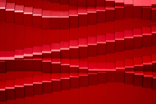 Sunlight and shadow on abstract and geometric stripes pattern of modern red wall background