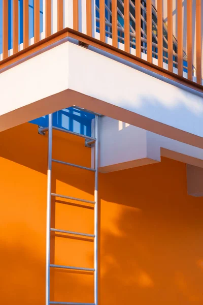 Low Angle View Fire Escape Safety Baluster Colorful Building Wall — Stock Photo, Image