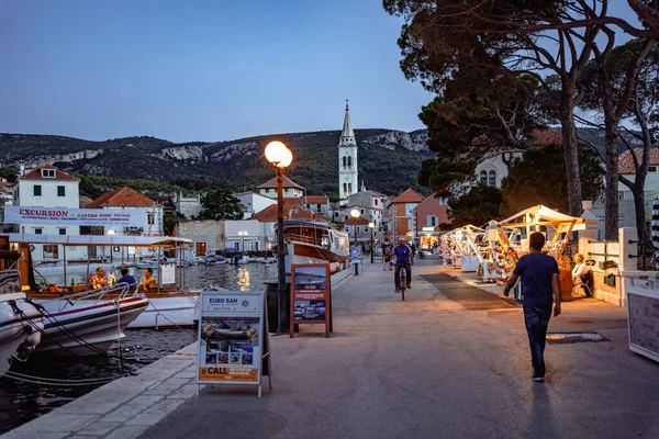 Puerto Jelsa Isla Hvar Por Noche Croacia —  Fotos de Stock