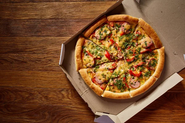Pizza in the in delivery box. — Stock Photo, Image