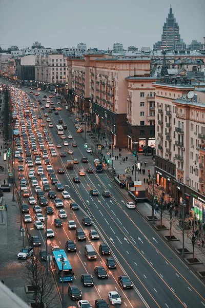 Uma Bela Noite Rua Cityscape Tverskaya Moscou Rússia — Fotografia de Stock