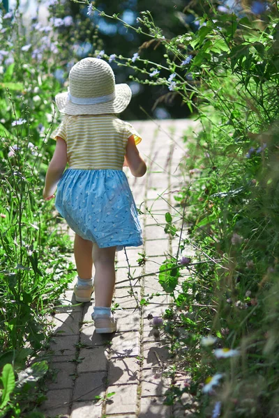 Tepede yürüyen iki yaşında bir kız.
