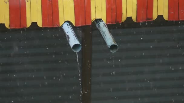 雨とトタン屋根のパイプ — ストック動画