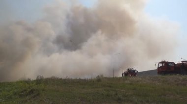 Yangın motoru orman ateşi söndürüyor.